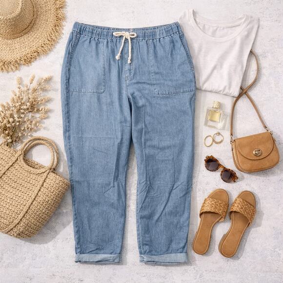 J Jill Pants Womens Denim Chambray Pull On Elastic Drawstring Cropped Blue 3X - Picture 2 of 12